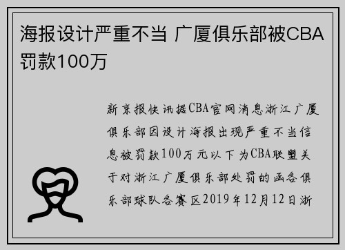海报设计严重不当 广厦俱乐部被CBA罚款100万
